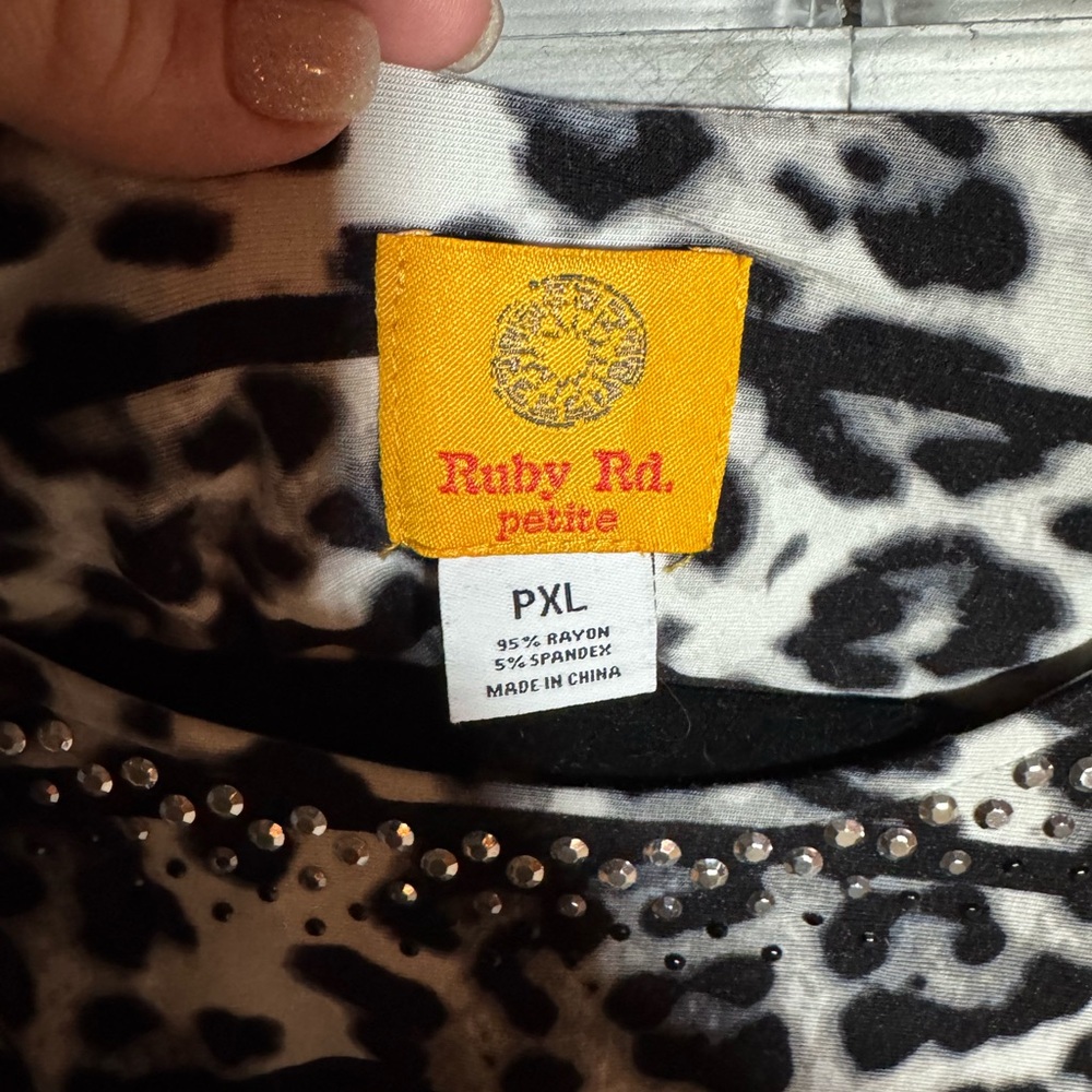 Ruby Rd. Black and White Patterned Long Sleeve Top - image 2